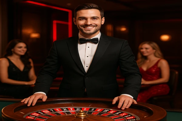 একজন পুরুষ অনলাইন গেমে জয়লাভের আনন্দ উদযাপন করছেন, চারপাশে খেলার প্রতীকগুলো ভেসে উঠছে